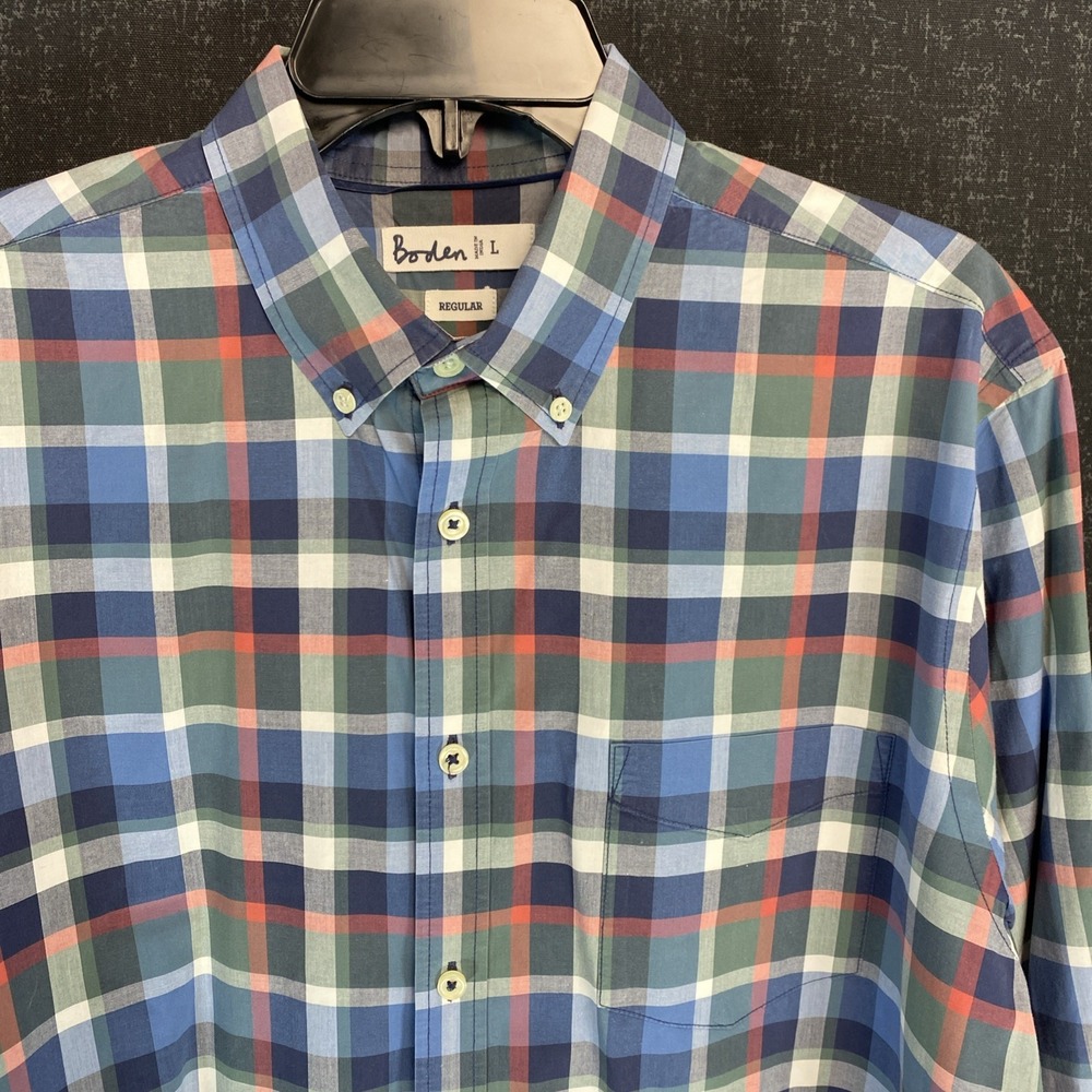 Boden‎ Shirt Mens Large Multi Plaid Regular Fit Button Front Preppy 100% Cotton